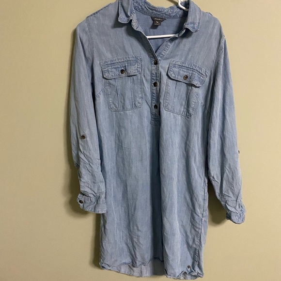 Eddie Bauer Shirt Dress Size 8 Chambray Tencel Pockets Long Or Roll Sleeves - Picture 1 of 10